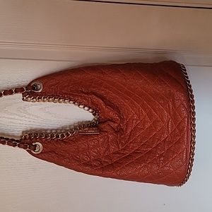 Amrita Singh Quilted Pumpkin Gold Chain Oversize Bucket Purse